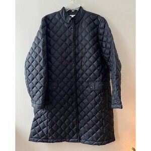 J. Jill Sz XL Black Quilted Goose Down Parka Jacket Snap Front Coat Pockets